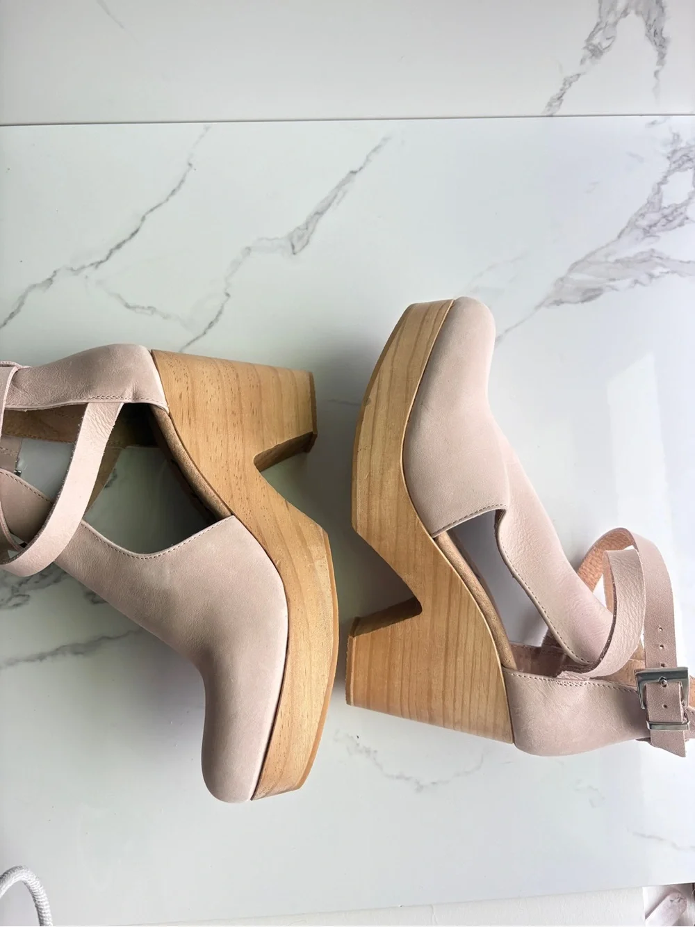 Free People sz 7 Cedar Clog Blush Pink Leather Platform sandal Shoe Wood - Picture 9 of 12